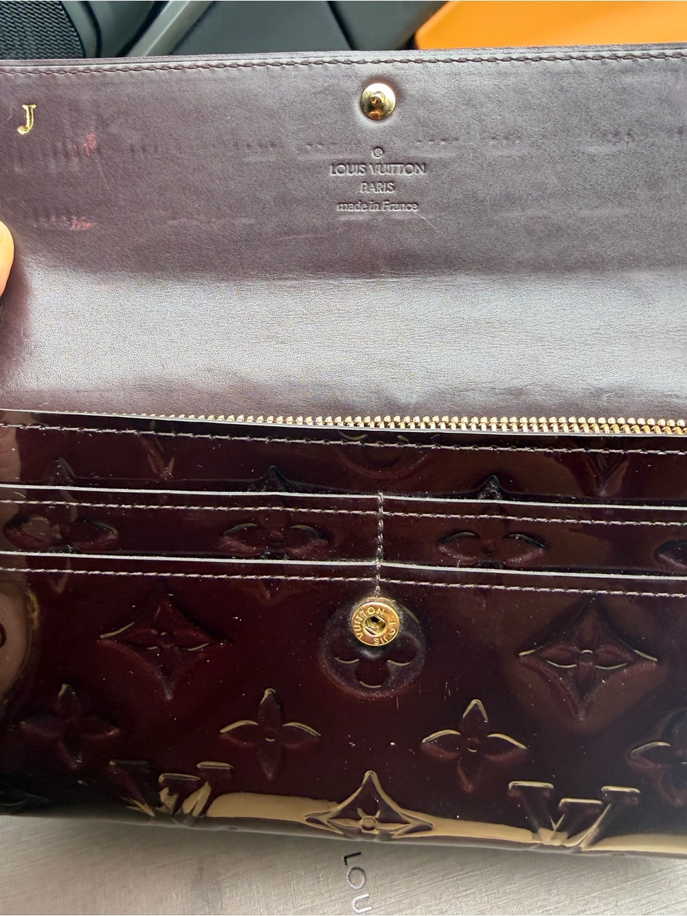 Louis Vuitton Vernis Sarah Wallet Burgundy Patent Leather Monogram Box Dust Bag - Picture 6 of 8